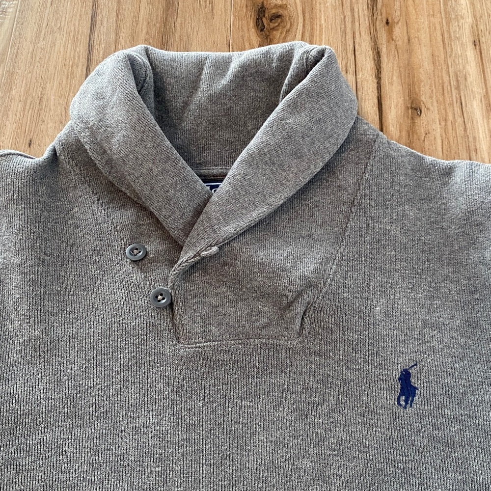 POLO RALPH LAUREN LUXURY JERSEY SHAWL-COLLAR PULLOVER GRAY MENS SZ Medium - Picture 4 of 9